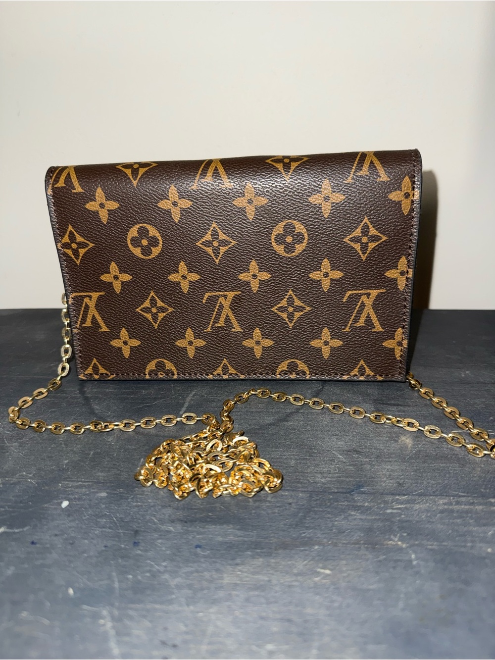 Monogram Canvas Chain Wallet in Brown & Pink - Picture 4 of 6